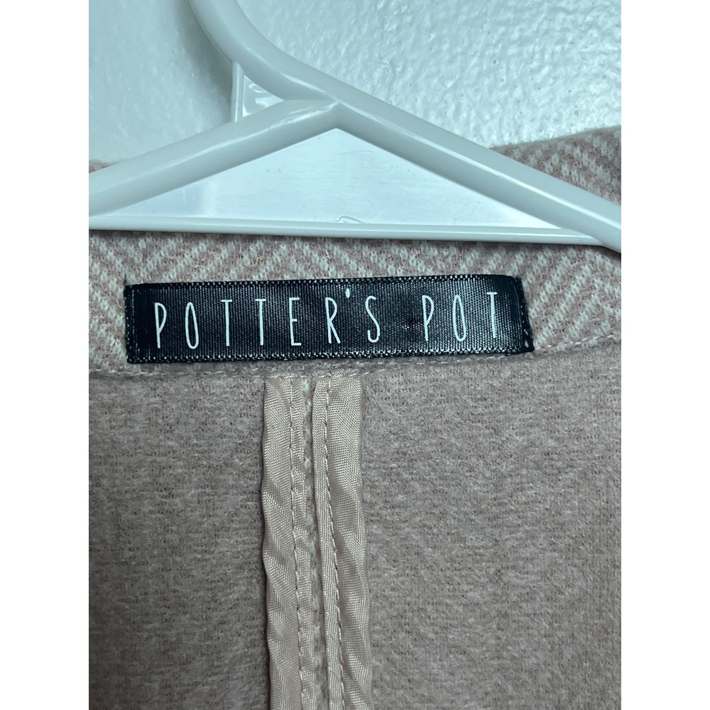 Potters Pot Womens Pink Herringbone Open Front Blazer Coat M Officecore Tailored - Picture 2 of 9
